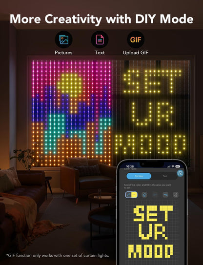 Govee Curtain Lights, Smart LED Window Lights, RGB Color Changing Wall Light, Dynamic DIY Curtain String Lights for Bedroom Holiday Decor, Outdoor IP65 Waterproof, 5 x 6.6ft, 520 RGBIC LEDs, 2 Pack