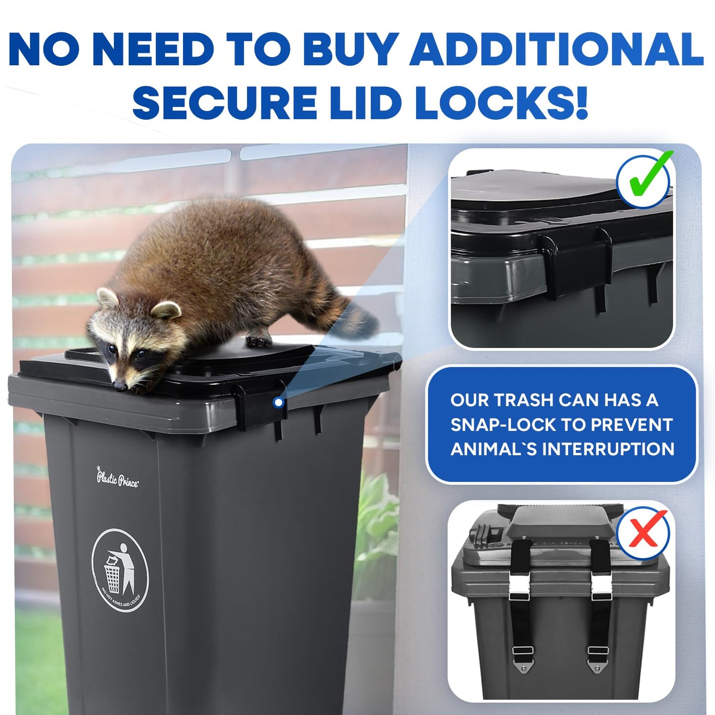 32 Gallon Trash Can with Wheels Outdoor Trash Can with Lid and Wheels Lockable Garbage Can Commercial Heavy-Duty Trash Bin Rolling, Plastic Gray