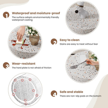 Round Nesting Coffee Table Set of 2 Modern Wood Coffee Tables Handcraft Drum Coffees Table Farmhouse Round Sofa Side Tables End Table for Living Room Small Spaces (Terrazzo)