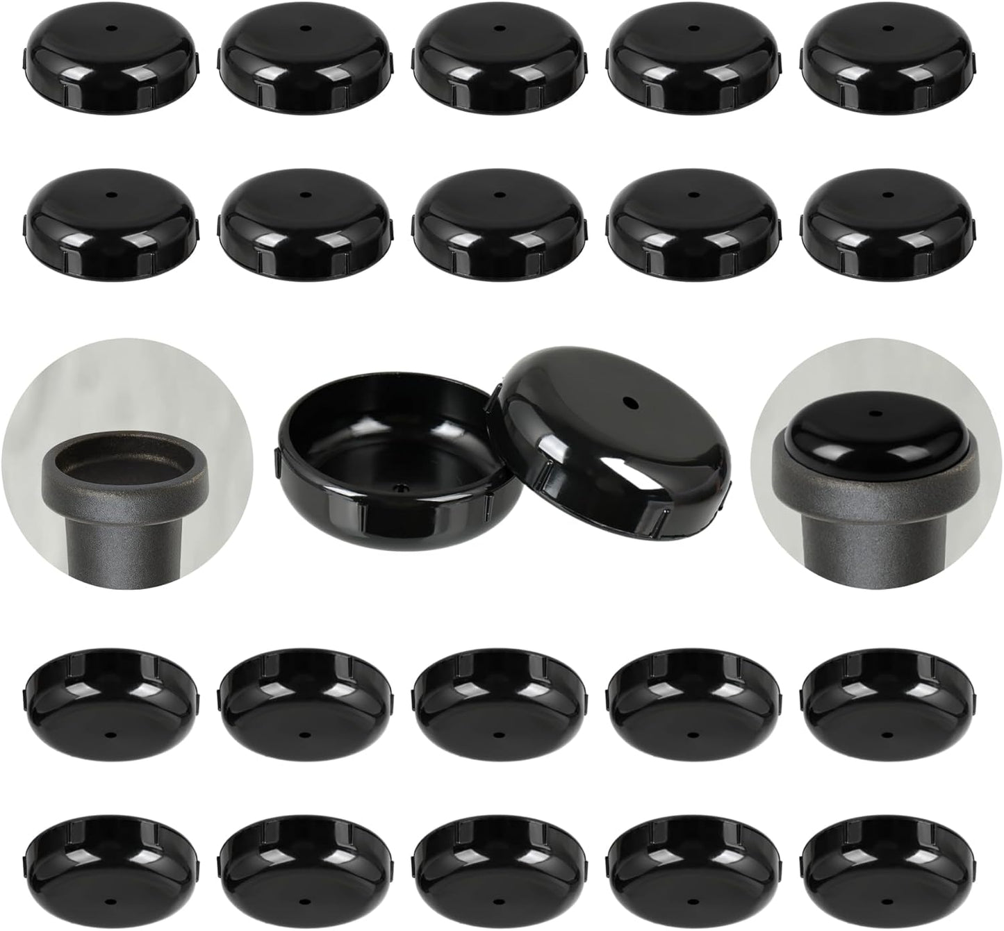 Wrought Iron Patio Furniture Feet Caps - Furnigear 1-1/2" Round Plastic Outdoor Chair Leg Caps, Floor Protectors for Metal Chairs & Tables, Patio Furniture Replacement Rubber Feet (24 Pack, Black)