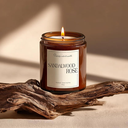 Sandalwood & Rose Scented Candles for Home, Natural Soy Wax Aromatherapy Santal Rose Candle Gifts for Men & Women, Highly Scented & Long Lasting Non Toxic Jar Candle for Stress Relief (9oz)