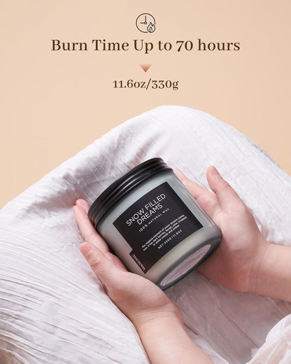 M&SENSE Snow Filled Dreams - Jasmine & Pine Scented Candle, 11.6oz Natural Soy Wax 70 Hours Long Lasting 2 Cotton Wick Aromatherapy Gifts for Home Decor, Winter Candle for Men and Women