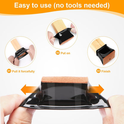 CHUNZEXI 32 Pack Square Chair Leg Floor Protectors for Hardwood Floors, Silicone Felt Covers Pads Caps, Protect Wood Furniture Feet Floors Noise Reduce and Scratch (Square Large & Black)