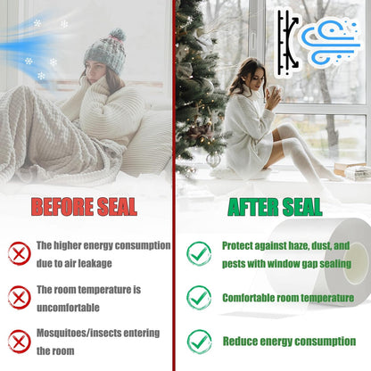 Window Weather Sealing Tape 2 in x 105 FT Weather Stripping Weatherproof Draft Stopper Clear Window Insulation Tape for Doors Windows Garages RVs Energy Saving Kit (2 in x 105 Feet)