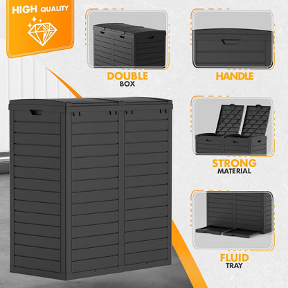 62 Gallon Outdoor Trash Can, Waterproof Resin Trash Can with Layered Lid and Drip Tray, Perfect for Patio, Backyard (Black)
