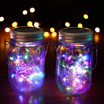 Solar Mason Jar Lights [Upgraded], 12 Pack 30 LED Firefly Fairy String Lights, Waterproof Outdoor Solar Mason Jar Lid Lights with Hangers(NO JARS) for Patio Garden Yard Wedding Decoration - Multicolor