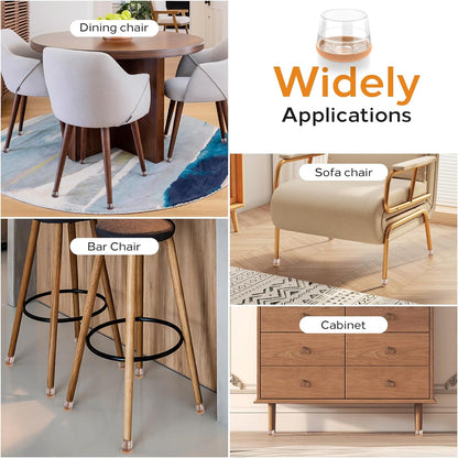 24 PCS Silicone & Felt Chair Leg Floor Protectors for Hardwood Floors - Furniture Pads, Chair Leg Covers/Cups - No Noise & Scratch-Proof - Round S (Fits 13/16"-1" / 20-25mm), Clear