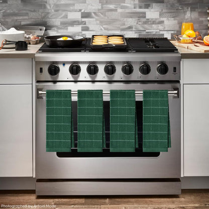 Artoid Mode Checkered Designed Cotton Green Terry Kitchen Dish Towels, 15x25 Inch Soft Absorbent Quick Drying Family Cleaning Tea Towels Set of 4