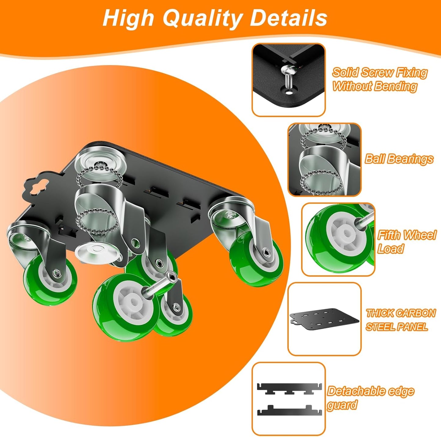 Furniture Dolly 5 Wheels Heavy Duty with Removable Side Guards,3307 Lbs Capacity,360° Rotating Wheels & Tail Brake,Furniture Movers Lifter Tool for Sofas,Beds, Appliances,–Stable,Safe,and Easy to Use