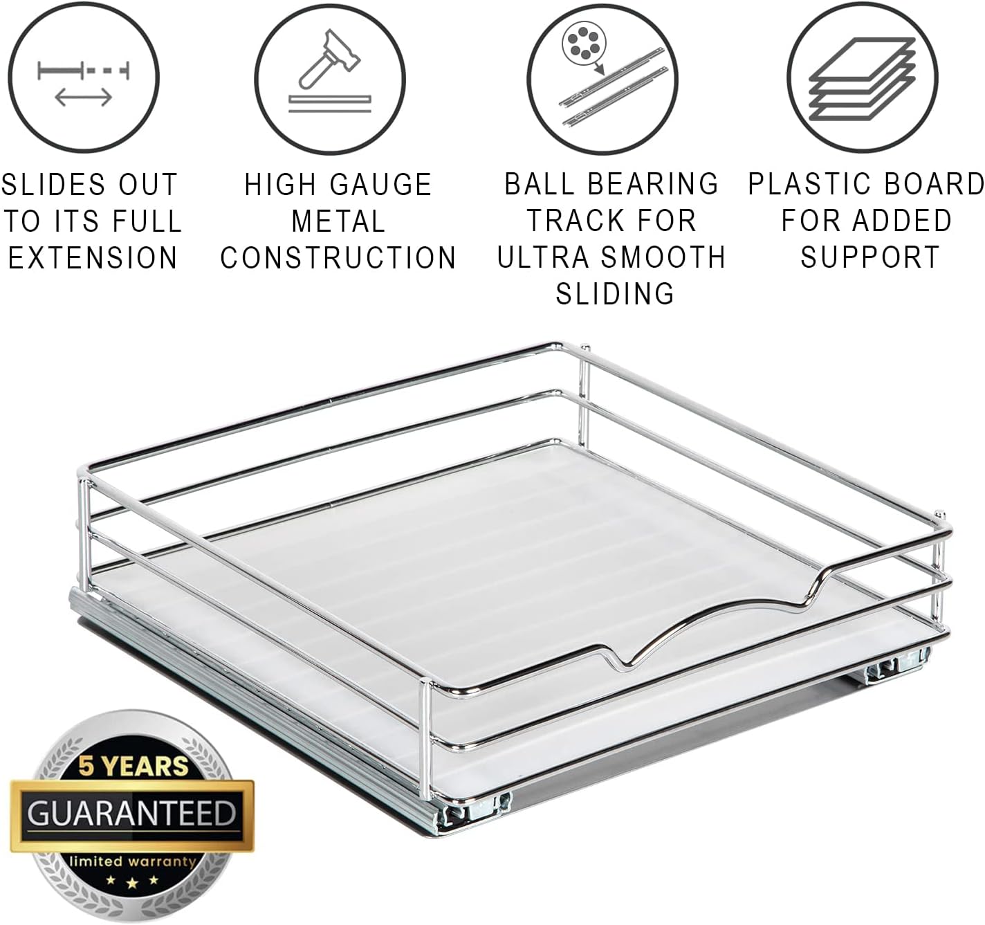 Pull Out Cabinet Organizer for Spices, Cans - Heavy Duty with Lifetime Limited Warranty- Pull Out Spice Rack- Cabinet Pull Out Shelf for Cans,Dishes, Etc, 10"W x 10"D x 2-1/8 H, Chrome