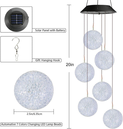 Toodour Solar Wind Chime, Color Changing Ball Wind Chimes, LED Decorative Mobile, Gifts for Mom Grandma, Waterproof Outdoor Solar Lights for Garden, Patio, Party, Yard, Window, Outdoor Decorations