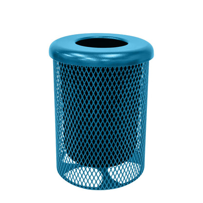 COATEDOUTDOORFURNITURE RFT-LBL Heavy Duty 32 Gallon Round Trash Receptacle, Liner Included, Light Blue with Flat Top, Made in America