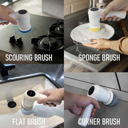 Electric Spin Scrubber,Cordless Cleaning Brush Scrubber for Home, IPX7 Waterproof with 5 Replaceable Brush Heads and Adjustable Removable Extension Handle