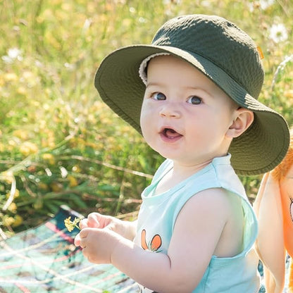 HONGTEYA Baby Sun Hat Toddler Girl Beach Hat Adjustable Outdoor Summer Hat UPF 50+ Sun Protection Wide Brim Infant Kids
