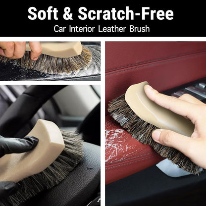 YeewayVeh Long Bristle Horse Hair Brush for Leather, Versatile Leather Cleaning Brush for Car Interior Seat, Carpet, Upholstery, Furniture and Shoes