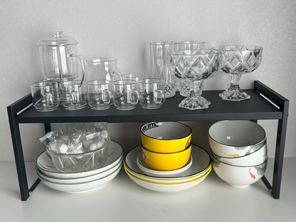 Expandable Cabinet Shelf Organizer 16-26" L Stackable Kitchen Counter Shelf Rack Sink Riser Countertop Storage Black (Normal 7.9”D)