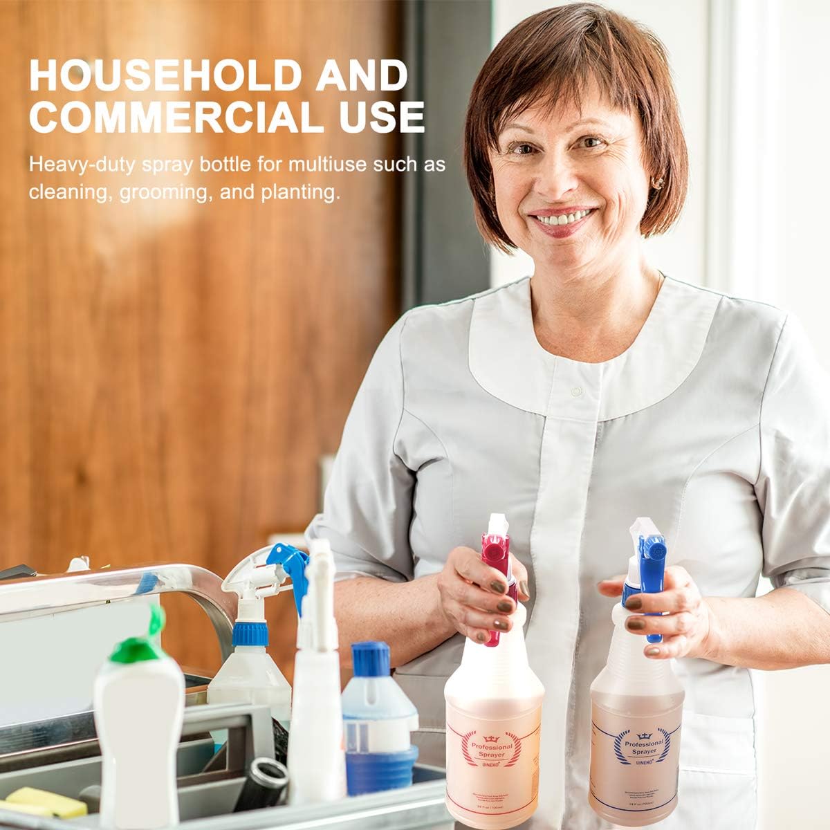 Plastic Spray Bottle (3 Pack, 24 Oz, 3 Colors) Heavy Duty All-Purpose Empty Spraying Leak Proof Mist Water Bottles for Cleaning Solutions Plants Essential Oils Hair Pet with Adjustable Nozzle