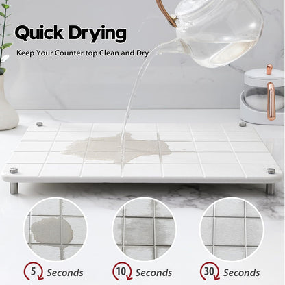 Stone Dish Drying Mat for Kitchen Counter, Water Absorbing Bathroom Tray Sink Organizer, Diatomaceous Earth Countertop Dish Rack Riser Sponge Holder Soap Dish, Gray Beige, 16" x 12"