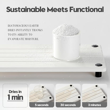 Instant Dry Sink Caddy Kitchen Sink Organizer, Quick Drying Stone Tray Diatomite Sponge Holder Soap Dish, Bathroom Countertop Fast Dry Water Absorbing Vanity Rack, White, 12" x 5"