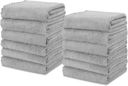 kimteny Kitchen Cloth Dish Towels, 13x28 Inches Premium Dishcloths, Super Absorbent Coral Velvet Microfiber Cleaning Cloths, Fast Drying Rags for Washing Dishes (13x28-12 Pack, Grey)