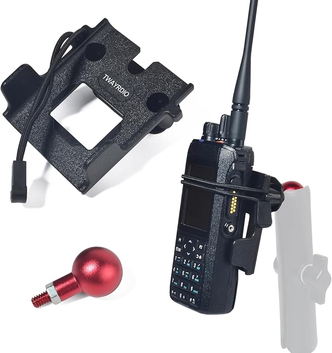 TWAYRDIO Handheld Radio Holder Walkie-talkie Belt Clip Hanger with Aluminium 1" Ball Adapter Compatible with RAM Mounts 1 Inch Ball Mount and Socket Arm, for HT Ham Radios Scanners Mics
