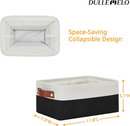 DULLEMELO Small Storage Bin, Collapsible Rectangular Fabric Basket for Organizing, Shelves, Closets, Nursery, Home, Office, Empty Gift Basket (White&Black)