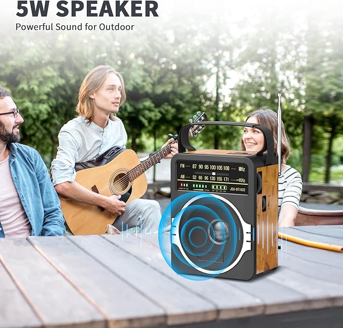 Portable AM FM Radio, Bluetooth 5.0 Radios 5 Watts Loud Speaker,FM Radio Built-in Rechargeable Battery/DC D*4 Cell Battery Operated & AC Power Plug in Wall Retro