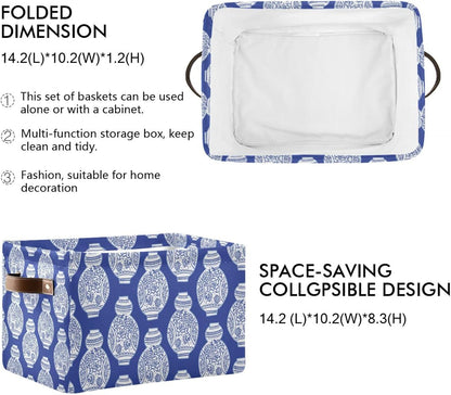 susiyo Storage Baskets for Shelves Organizer Baskets with Metal Frame Closet Storage Bins Fabric Bins Cubes with PU Handles for Organizing Shelf Nursery Toys 1 PACK,Blue Chinoiserie Vases