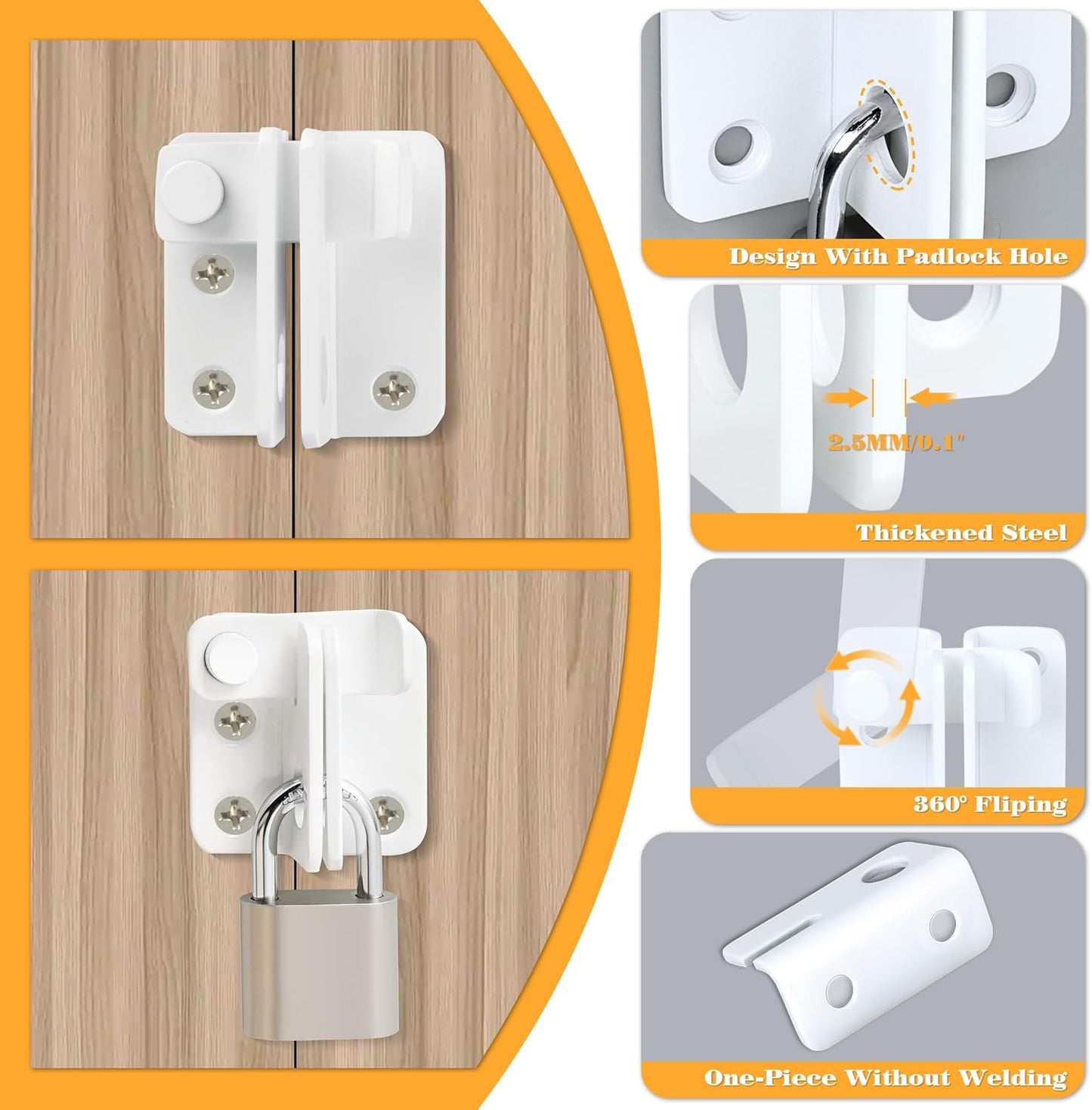 Alise Flip Latch Gate Latch White Shed Lock Shed Latch Barn Door Lock Locking Latches for Barn Fence Cabinet Garden Garage Window Pet Dog Cage,Stainless Steel Shed Door Latch Barn Door Lock,S-Size