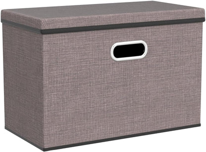 PRANDOM Large Collapsible Storage Bins with Lids [3-Pack] Linen Fabric Foldable Storage Boxes Organizer Containers Baskets Cube with Cover for Home Bedroom Closet Office Nursery (17.7x11.8x11.8)