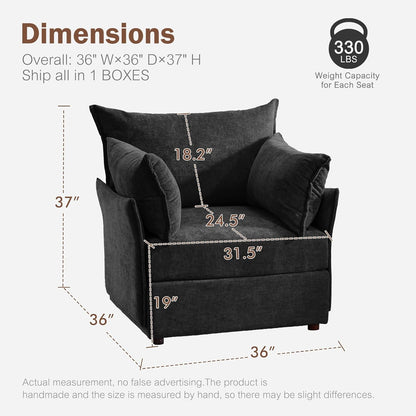 Oversized Accent Chair, Upholstered Modern Sofa Chair with Removable Backrest & Detachable Cover, 24.5" Deep Seat Large Reading Armchair for Living Room Bedroom Office - Chenille Black Set of 2