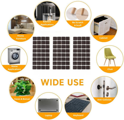 Furnigear Felt Furniture Pads for Hardwood Floors - Self Adhesive Chair Felt Pad, Floor Protector for Furniture Feet, Furniture Sliders Moving Furniture Smoothly, Anti Scratch 96 Pcs 3/4" Square Brown