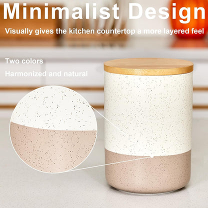 Yangbaga Canister Sets for Kitchen Counter, 80 OZ Large Ceramic Food Storage Jars with Airtight Wood Lids, Large Kitchen Canisters for Coffee, Sugar, Tea, Flour, Spice