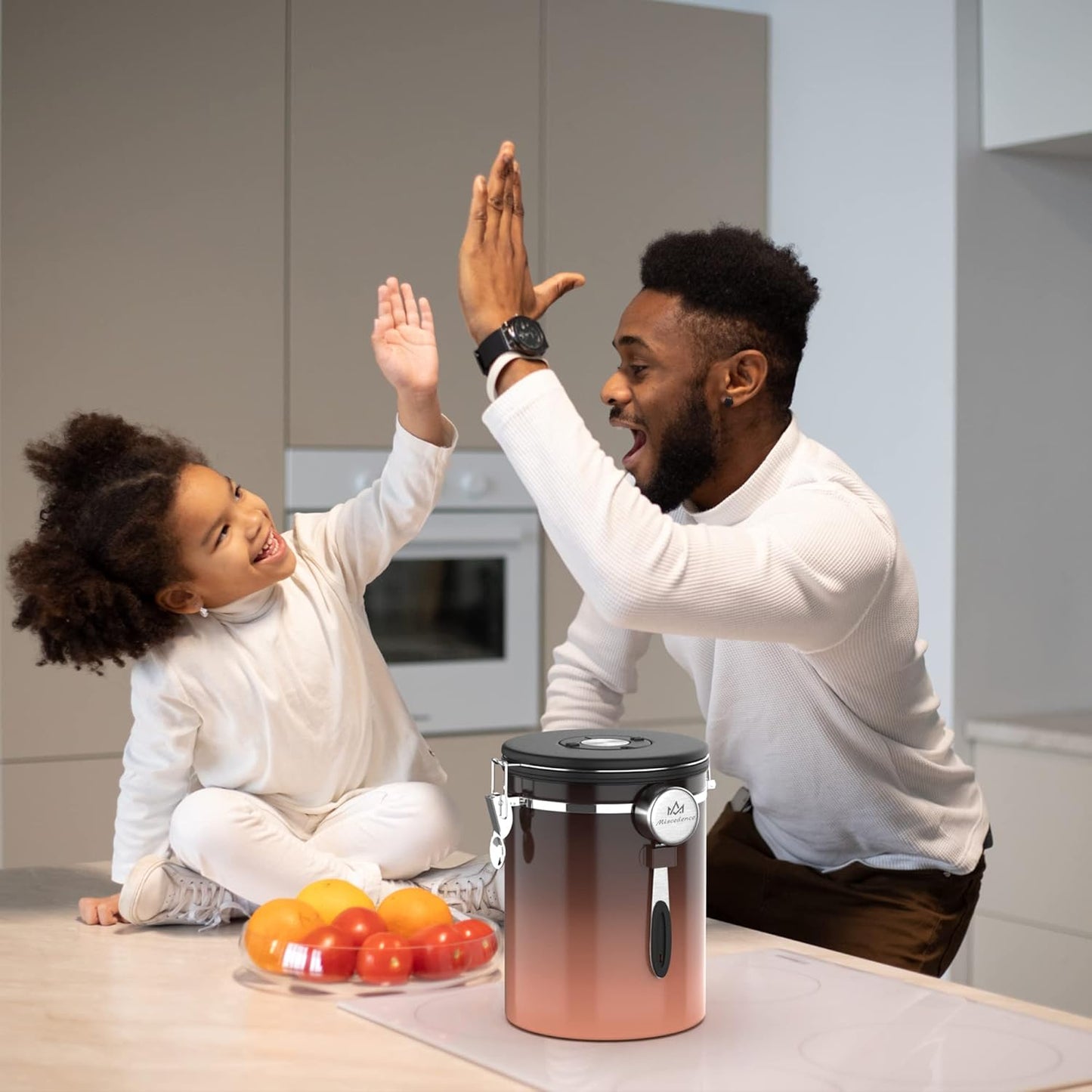 35OZ Coffee Canister for ground coffee with Date Tracker,copper color 304 Stainless Steel Kitchen Food Airtight storage container for Coffee Beans or Grounds, Tea, Sugar(35oz-Gradient)