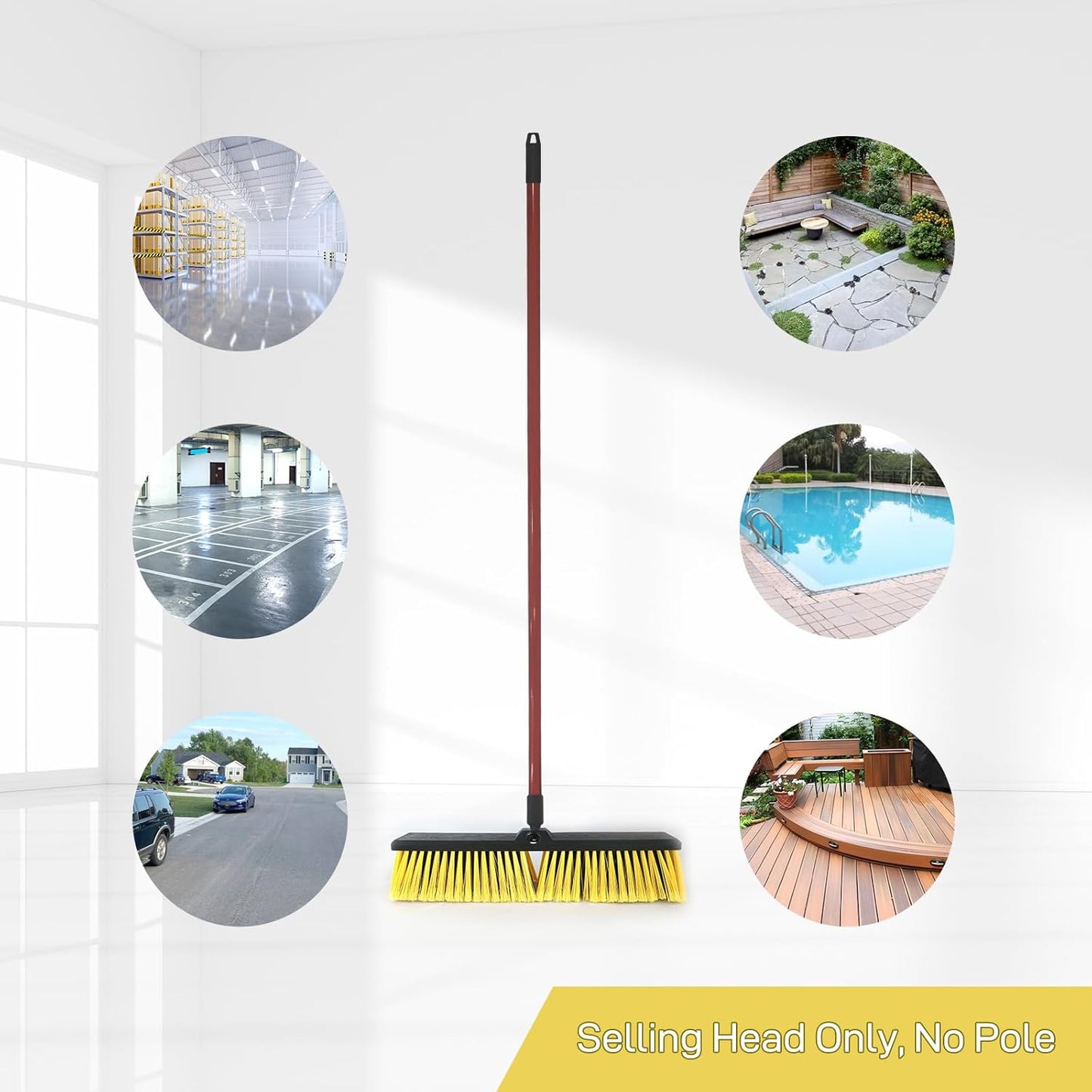 4PCS Push Broom Head Outdoor Large Stiff Bristle Broom Head - Excellent Cleaning Performance - Easy Installation Broom Head(18 inches)