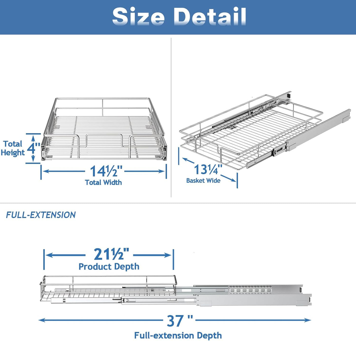 LOVMOR Pull Out Cabinet Organizer 14½" W x 21½" D, Kitchen Cabinet Pull Out Shelves Slide Out Storage