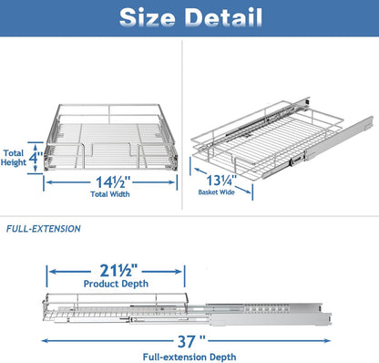 Pull Out Cabinet Organizer 14½" W x 21½" D, Heavy Duty Cabinet Pull Out Shelves, Slide Out Drawers Organization for Kitchen Cabinets Bathroom
