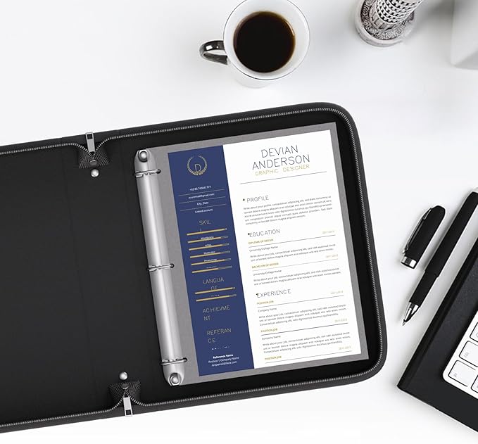 Fireproof 3 Ring Binder with Zipper, 1.5 Inch D Rings Hold up 375 Sheets of 8.5" x 11" (A4), Compatible with Clear Page Protectors, Built-in net and Pen Holder (2 Pcs, Black, 1.5")