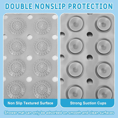 Dunzy 6 Pcs Non Slip Bath Mats 27.6x14.2 Inches TPE Bathtub Mats with Suction Cups Drain Holes Textured Surface Anti Slip Shower Pad for Bathroom Tub Adults Elderly Home Hotel