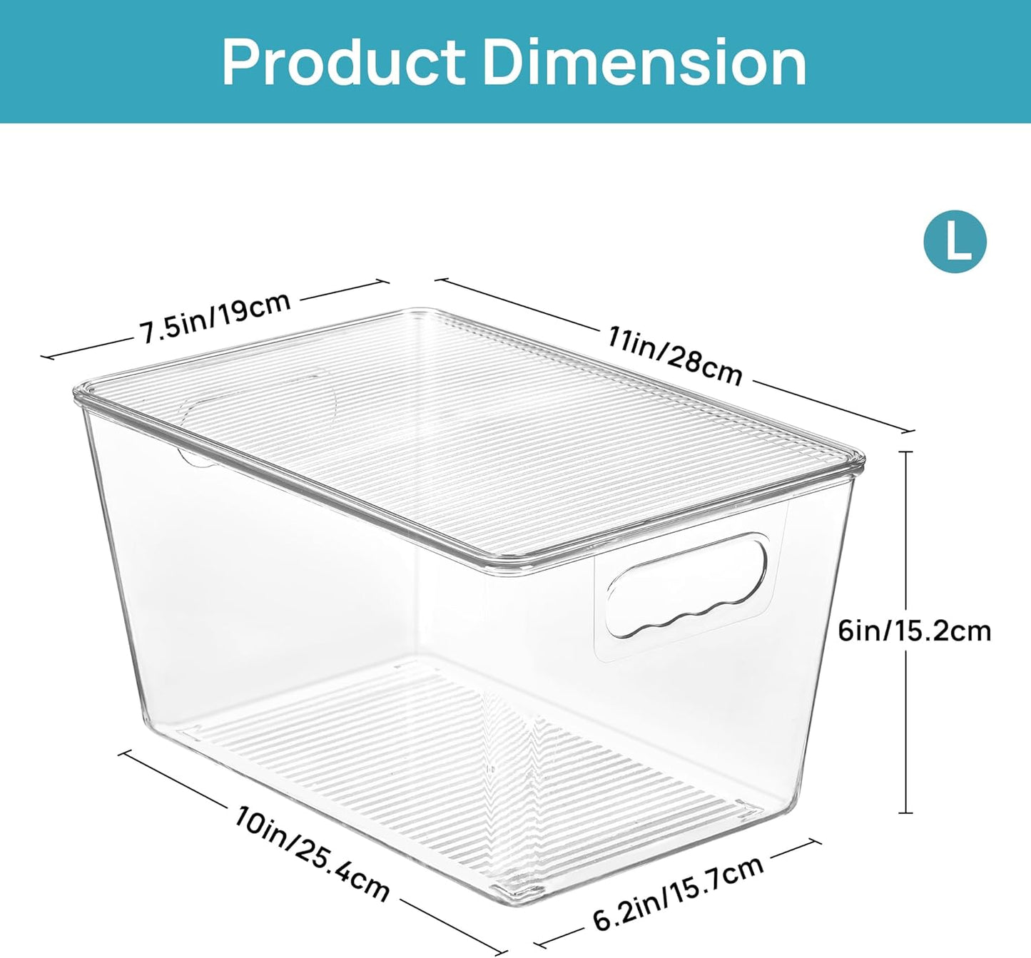 Vtopmart 4 Pack Clear Stackable Storage Bins with Lids, Large Plastic Containers with Handle for Pantry Organizer and Storage,Perfect for Kitchen,Fridge,Cabinet, Closet,Bathroom Organization