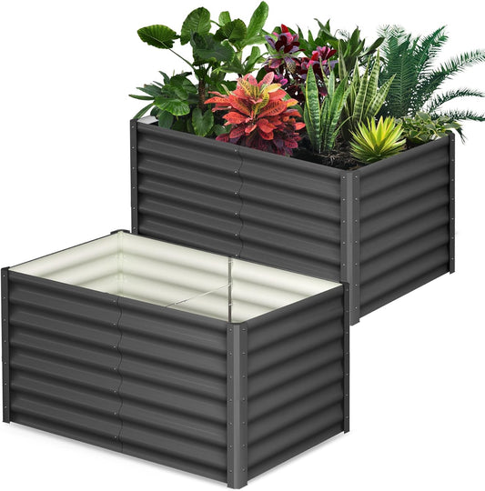 Large Outdoor Planter Boxes Kit Set of 2,6x3x2ft Galvanized Raised Bed Planter with Open-Ended Base Design, Elevated for Outdoor Plants, Durable Raised Bed for Gardening,Green