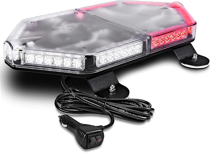 NanoFlare NFMB56 17" 12V 56W RED White LED Strobe Mini Light Bar [SAE Class 1] [Magnet/Permanent Mount] Rooftop Rotating Safety Flashing Emergency Warning Beacon Lightbar for Volunteer Firefighter