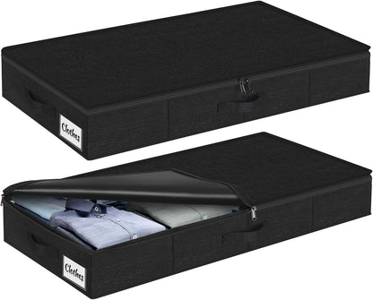 Under Bed Storage Container Bins 2 Pack, 4.5 Inch Slim Low Profile Underbed Clothes Storage Organizer for Dorm & Home, Use for Blanket and Toy Storage Box W/ Sturdy Bottom/Sides, Foldable Thick Fabric
