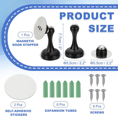 uxcell Magnetic Door Stopper, Stainless Steel Heavy Duty Door Holder, No Drilling Doors Knob Wall Protector with Self-AdhesiveTapes and Screws for Home Office Wall Floor Mounting, Black