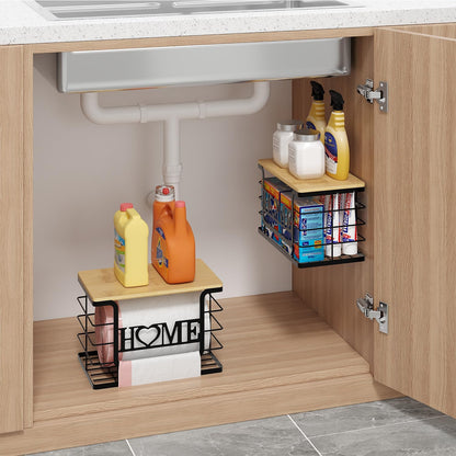 Trash Bag Holder, Thipoten Trash Bags Dispenser with Bamboo Top, Suitable for Garbage Bags Purchased Online or Supermarket, Perfect Storage Organizers for Cabinet, Under Sink (Black, Large)