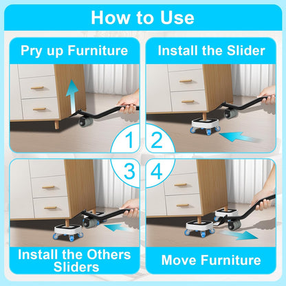 New Upgrade Furniture Sliders, Furniture Dolly with 360° Rotatable Wheels, Furniture Movers for Moving Heavy Duty Sofa, Bed, Load Capacity Up to 900lb