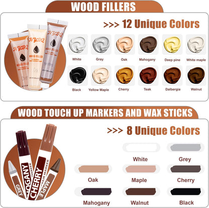Wood Furniture Repair Kit- Set of 41 Laminate Vinyl Floor Repair Kit Wood Fillers,Floor Scratch Repair, Touch Up Markers, Restore Hardwood Scratches, Cracks, Hole for Floor, Table, Door, Cabinet