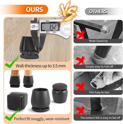 Ezprotekt 24 Pcs Round Silicone Chair Leg Floor Protectors for Wood Floors, Felt Furniture Pads Caps, Bar Stool Leg Floor Protectors Covers for Dining Table Chair (L Fit 1.1"-1.3", Black)