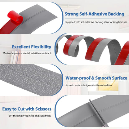 Weather Stripping Door Draft Stopper Flexible Self Adhesive Silicone Door Seal Strip for Glass Doors Windows and Shower Glass Gaps, 2 Inch Wide X 20 Feet Long, Gray