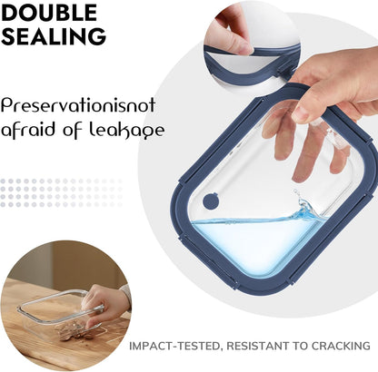 10-Pack Glass Food Storage Containers with Tempered Lids – Borosilicate, Airtight, Oven-Safe (-4°F~950°F), BPA-Free, 4.4 & 1.6 Cup, Leak-Proof, Dishwasher Safe (Blue)